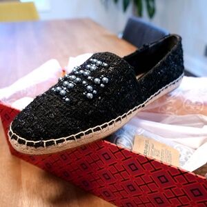 Tory Burch Pearl Logo Flat Espadrille, Perfect Black, 11 — NWT